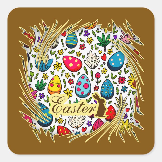 Easter Wreath – Spring Bunny - Autocolante Square Sticker (Front)