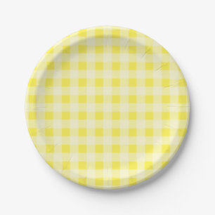 Easter yellow checked gingham pattern paper plates