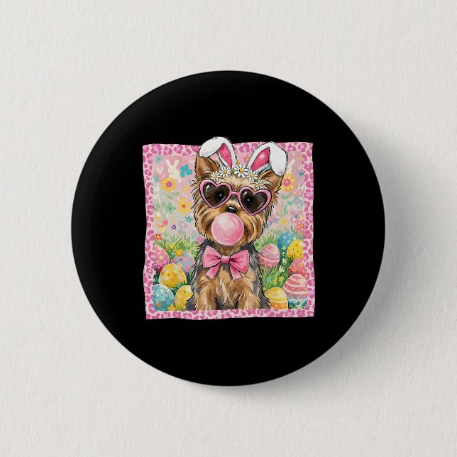 Easter Yorkie Terrier Dog Mom Spring Easter Bunny  2 Inch Round Button (Front)