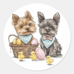 Easter Yorkshire Terrier Dogs Classic Round Sticker