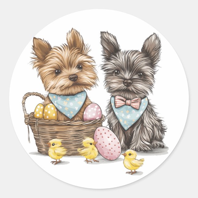 Easter Yorkshire Terrier Dogs Classic Round Sticker (Front)