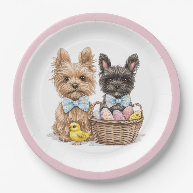 Easter Yorkshire Terrier Dogs Paper Plate (Front)