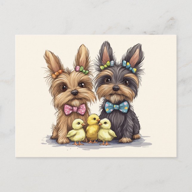 Easter Yorkshire Terrier Dogs Postcard (Front)