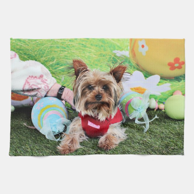 Easter - Yorkshire Terrier - Sassy Kitchen Towel (Horizontal)