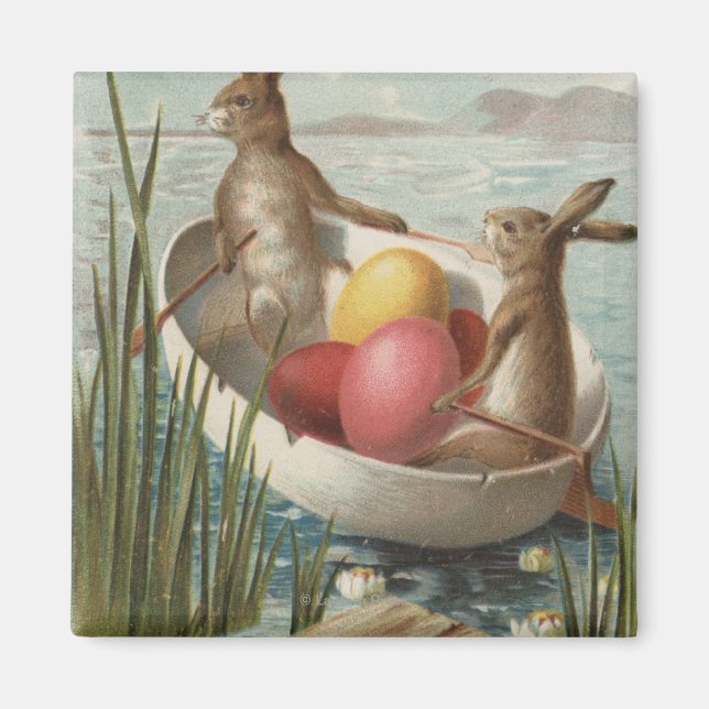 EasterBunnies in a Boat with Coloured Eggs Magnet (Front)