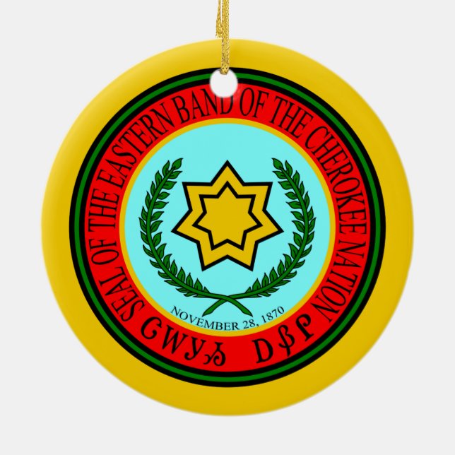Eastern Band Of The Cherokee Seal Ceramic Ornament (Back)