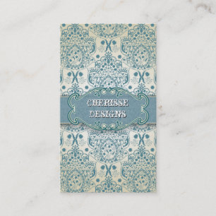 Eastern Blue Baroque Damask Business Card