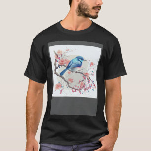 Eastern Blue Bird on Japanese Pink Cherry Blossom  T-Shirt