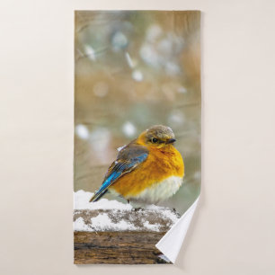 Eastern Bluebird in Snow - Original Photograph Bath Towel Set