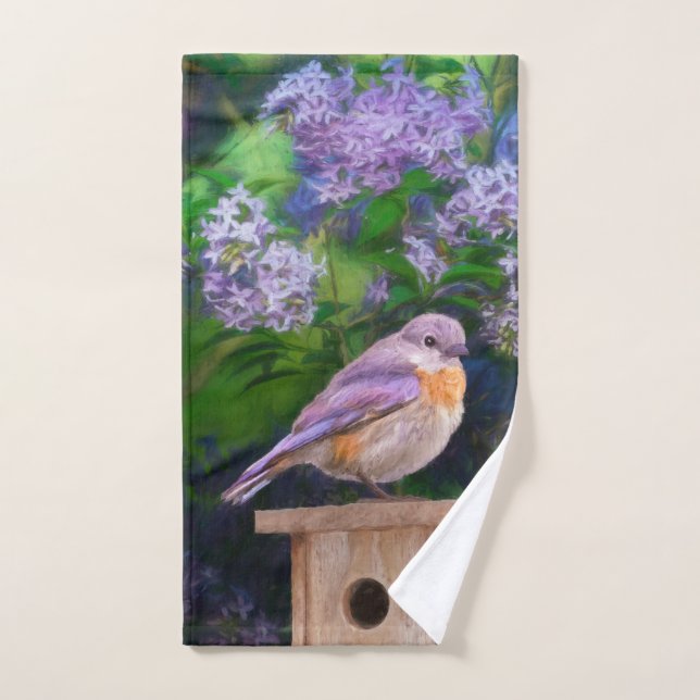 Eastern Bluebird in Snow - Original Photograph Bath Towel Set (Hand Towel)