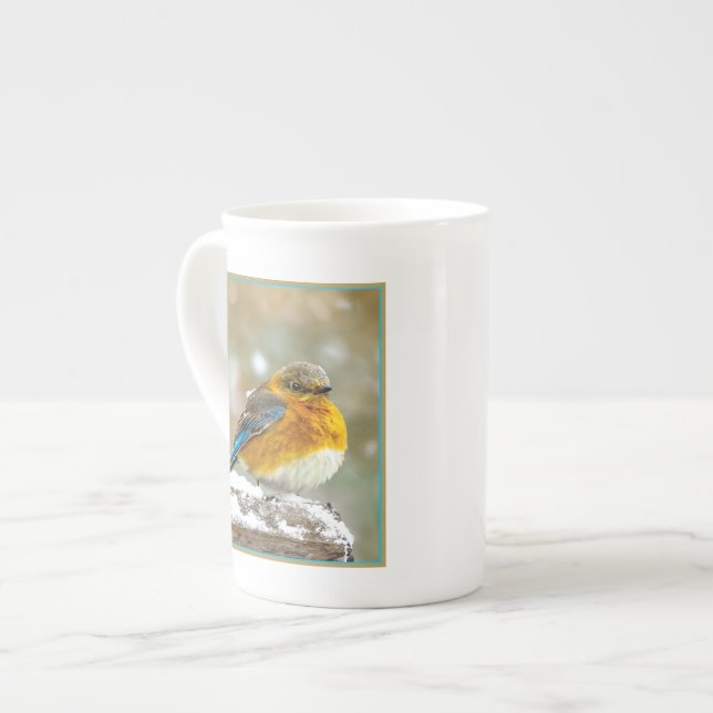 Eastern Bluebird in Snow - Original Photograph Bone China Mug (Front Left)