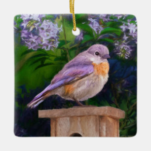 Eastern Bluebird in Snow - Original Photograph Ceramic Ornament