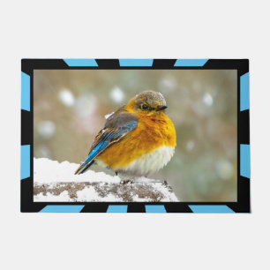 Eastern Bluebird in Snow - Original Photograph Doormat