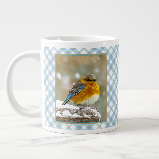 Eastern Bluebird in Snow - Original Photograph Large Coffee Mug (Left)