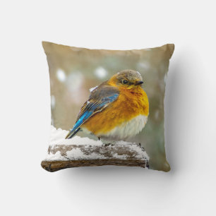 Eastern Bluebird in Snow - Original Photograph Throw Pillow