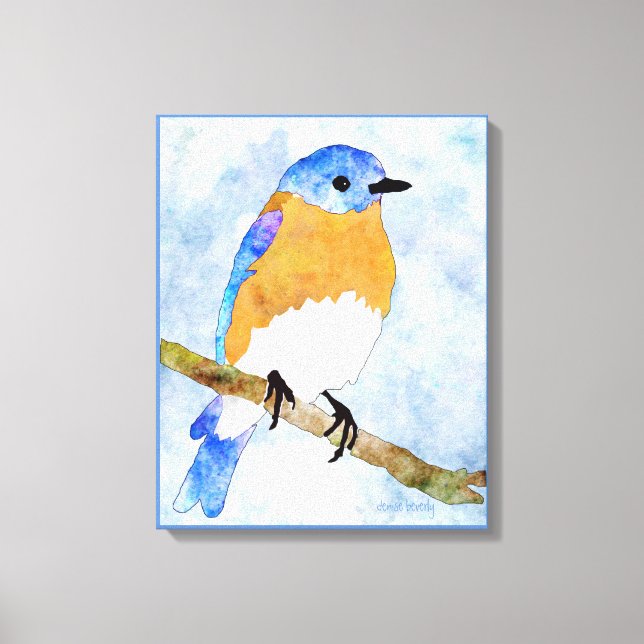Eastern Bluebird – male -  watercolor style canvas Print (Front)