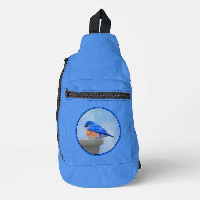 Eastern Bluebird on Birdbath Original Bird Art Sling Bag (Front)