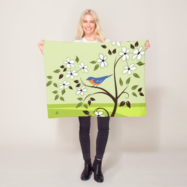 Eastern Bluebird On Flowering Tree Fleece Blanket (In Situ)