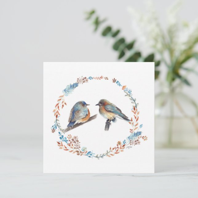 Eastern Bluebirds Couple Floral Wreath (Standing Front)