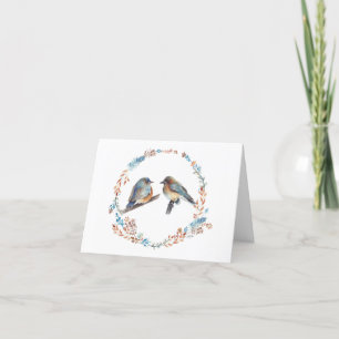 Eastern Bluebirds Floral Wreath Thank You Card