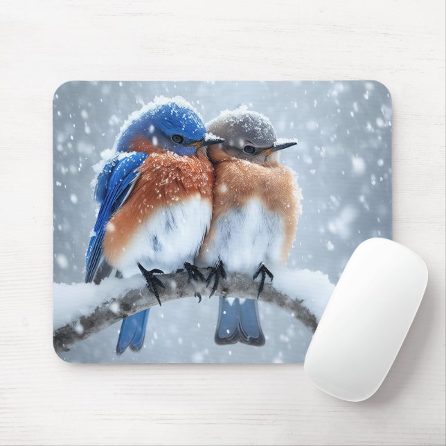 Eastern Bluebirds In Snow Mouse Pad (With Mouse)