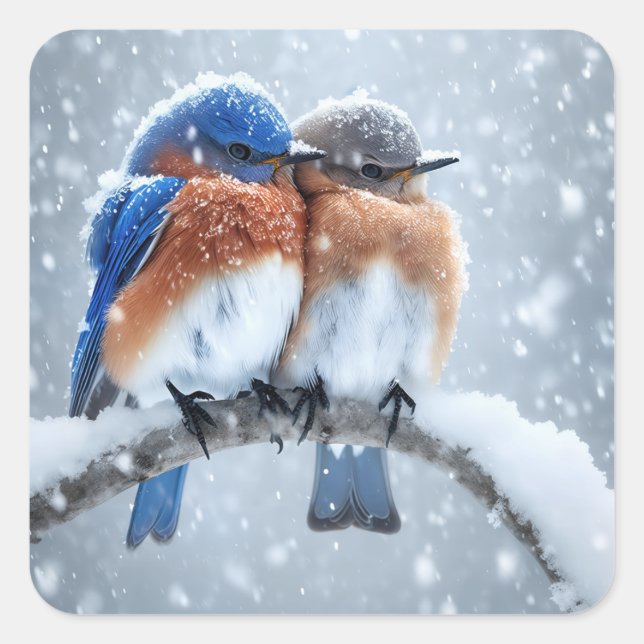 Eastern Bluebirds In Snow Square Sticker (Front)