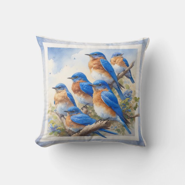 Eastern Bluebirds Perched REF26 - Watercolor Throw Pillow (Front)
