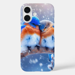 Eastern Bluebirds Snuggling On a Snowy Branch iPhone 16 Case