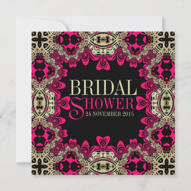 Eastern Bohemian Pink Black Bridal Shower Invitation (Front)