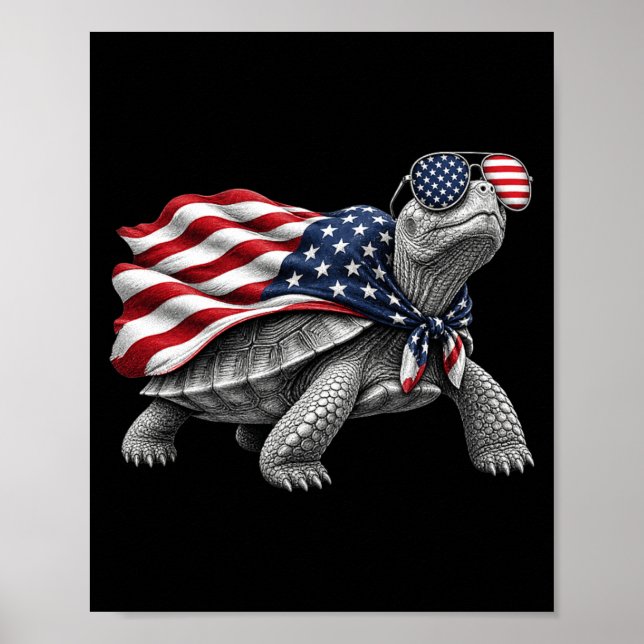 Eastern Box Turtle 4th Of July Aamerican Flag Poster (Front)