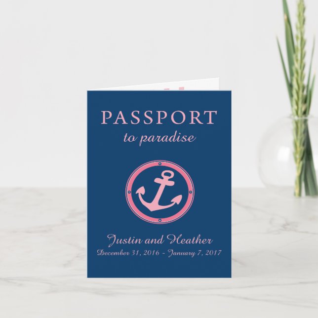 Eastern Caribbean Cruise Passport Pink and Navy Invitation (Front)