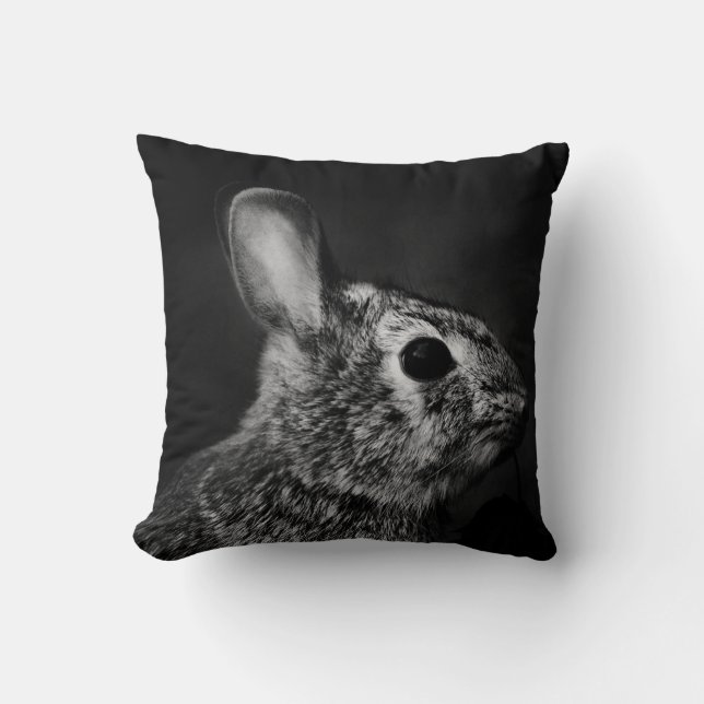 Eastern Cottontail Bunny Rabbit, Black and White Throw Pillow (Front)