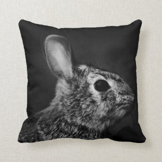 Eastern Cottontail Bunny Rabbit, Black and White Throw Pillow