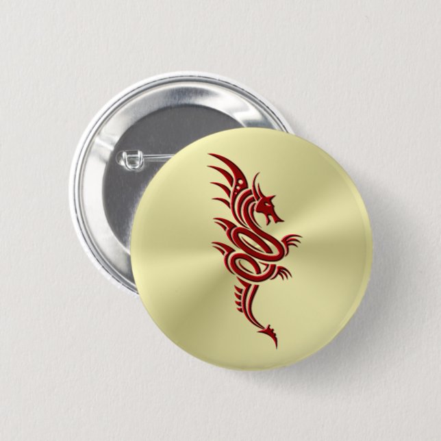 Eastern Crimson Dragon, Embossed-effect on Gold 2 Inch Round Button (Front & Back)