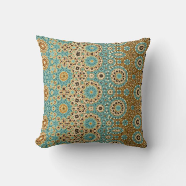 Eastern Design Throw Pillow, in Aqua & Tan Pillow (Front)