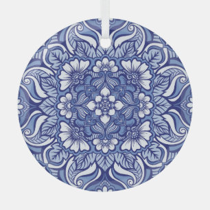 Eastern Ethnic Henna Seamless Pattern Glass Ornament