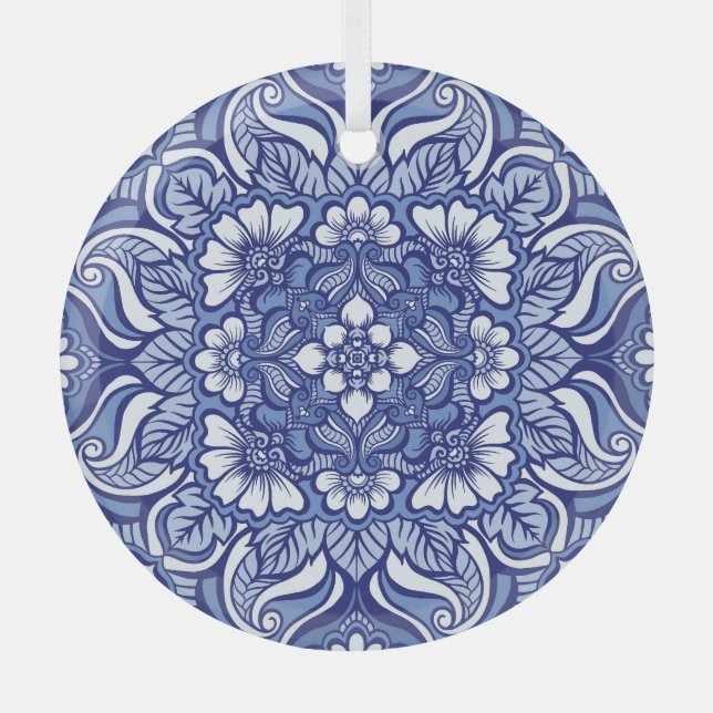 Eastern Ethnic Henna Seamless Pattern Glass Ornament (Front)