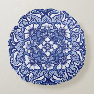 Eastern Ethnic Henna Seamless Pattern Round Pillow