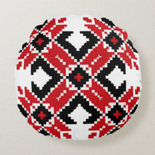 Eastern Europe Pattern, Traditional Folk, Folklore Round Pillow