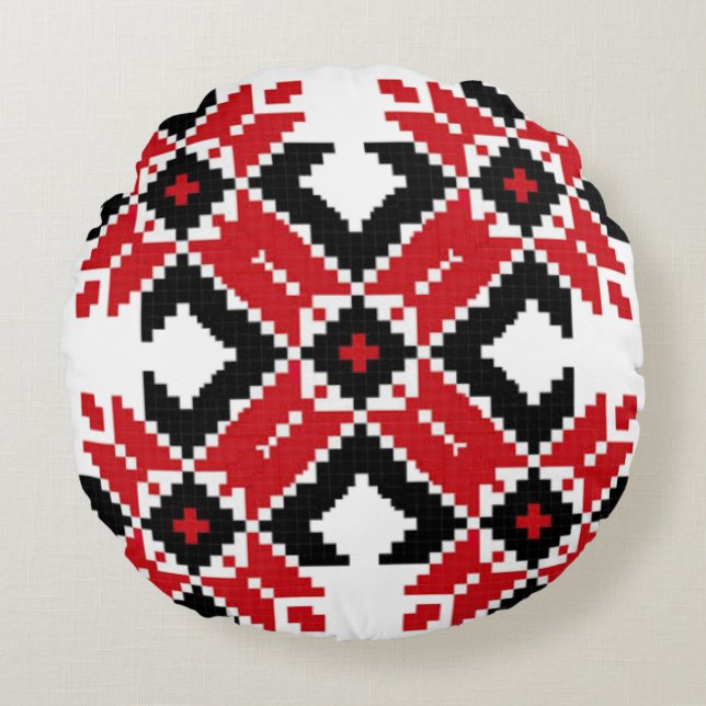 Eastern Europe Pattern, Traditional Folk, Folklore Round Pillow (Front)