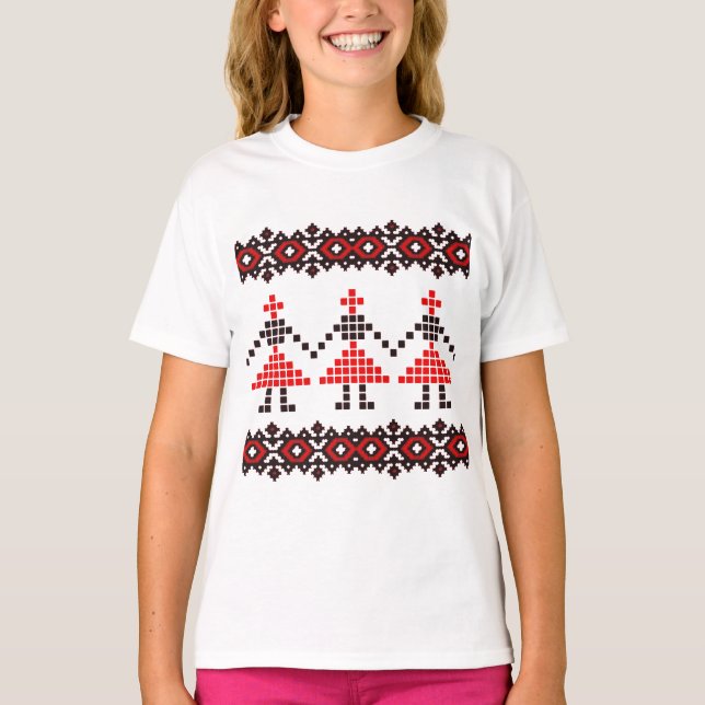 Eastern Europe Pattern, Traditional Folk, Folklore T-Shirt (Front)