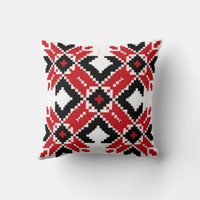 Eastern Europe Pattern, Traditional Folk, Folklore Throw Pillow (Back)