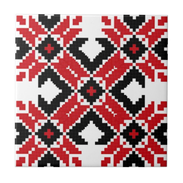 Eastern Europe Pattern, Traditional Folk, Folklore Tile (Front)