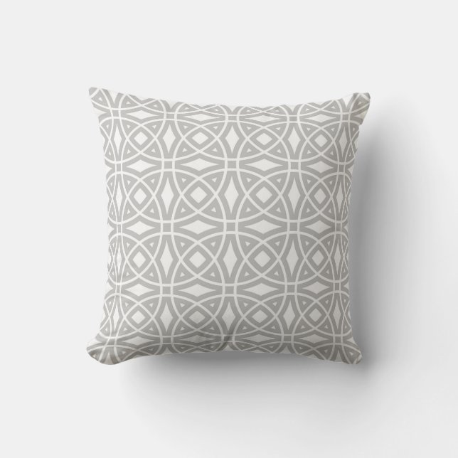 Eastern Geometric Pattern in Grey and White Throw Pillow (Front)