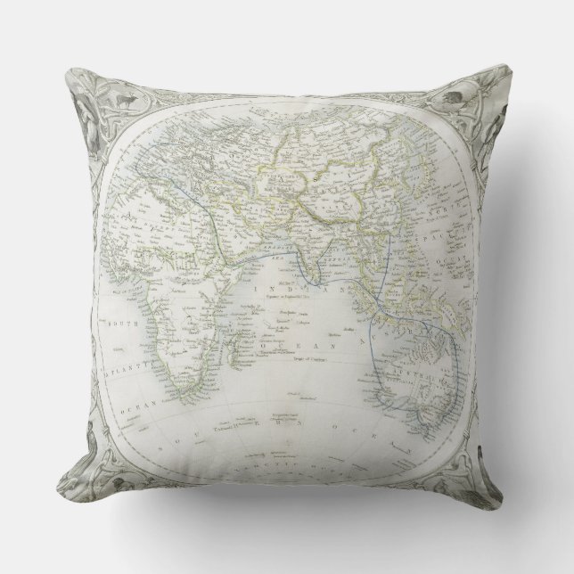 Eastern Hemisphere, from a Series of World Maps pu Throw Pillow (Front)