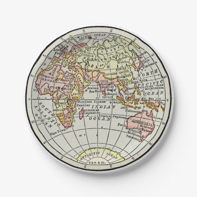 Eastern Hemisphere Map Globe Travel Art Paper Plate (Front)
