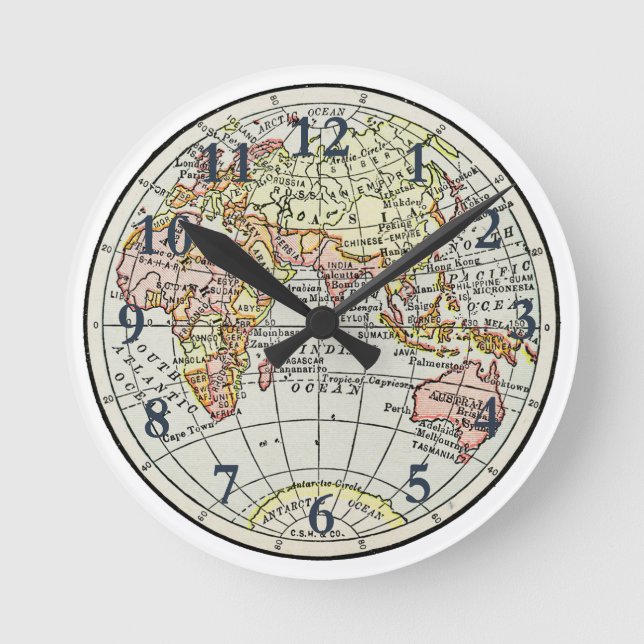 Eastern Hemisphere Map Globe Travel Art Round Clock (Front)