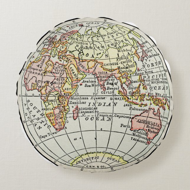 Eastern Hemisphere Map Globe Travel Art Round Pillow (Front)