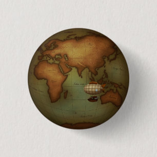 Eastern Hemisphere Map With Airship Steampunk 1 Inch Round Button