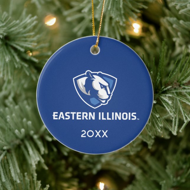 Eastern Illinois Panthers Head and Wordmark Logo Ceramic Ornament (Tree)